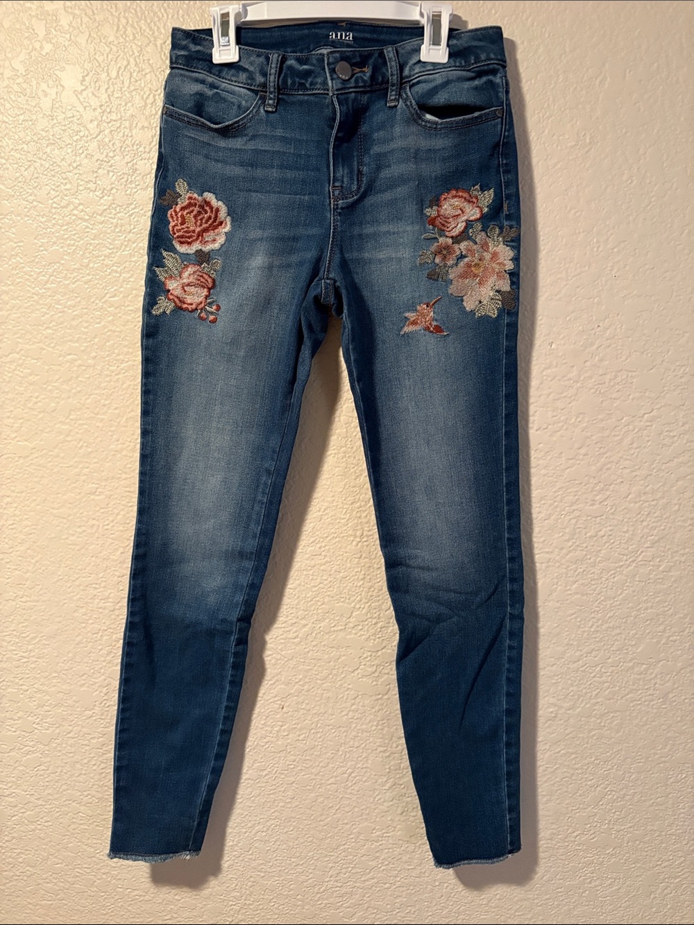a.n.a Dark Blue Skinny Jeans with Rose Embroidery